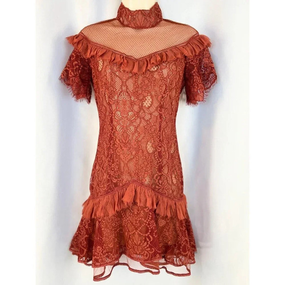 Jonathan Simkhai Burnt Red Lace Illusion Cocktail Dress $695 - Picture 2 of 13